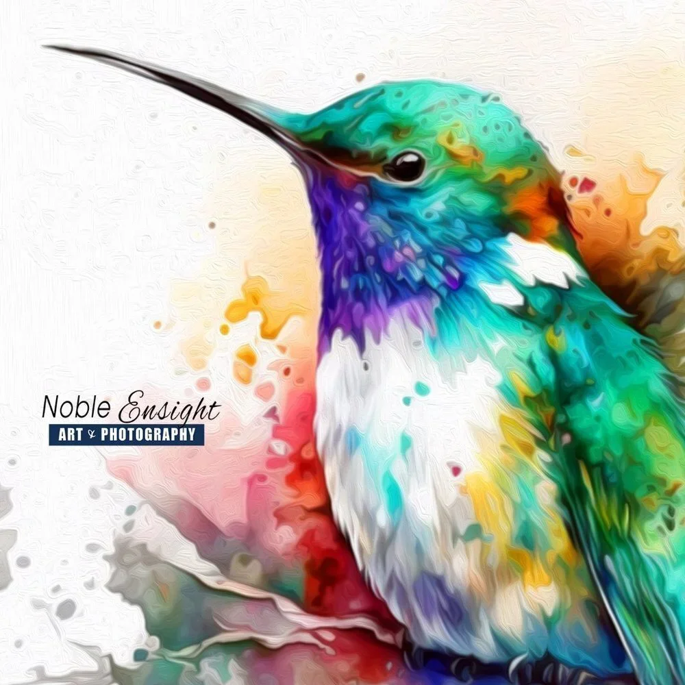 Hummingbird Cute Chubby Watercolor Oil Painting Art Print - Picture 2 of 5
